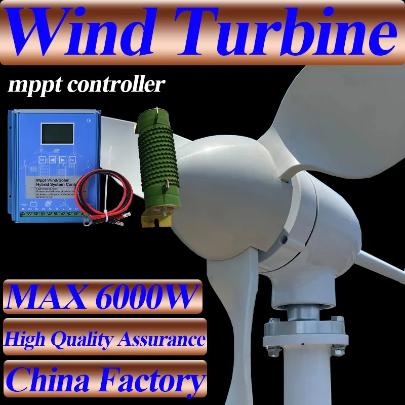 6KW Wind Turbine Generator Kit with Controller 12V 24V 48V Horizontal Axis PMG