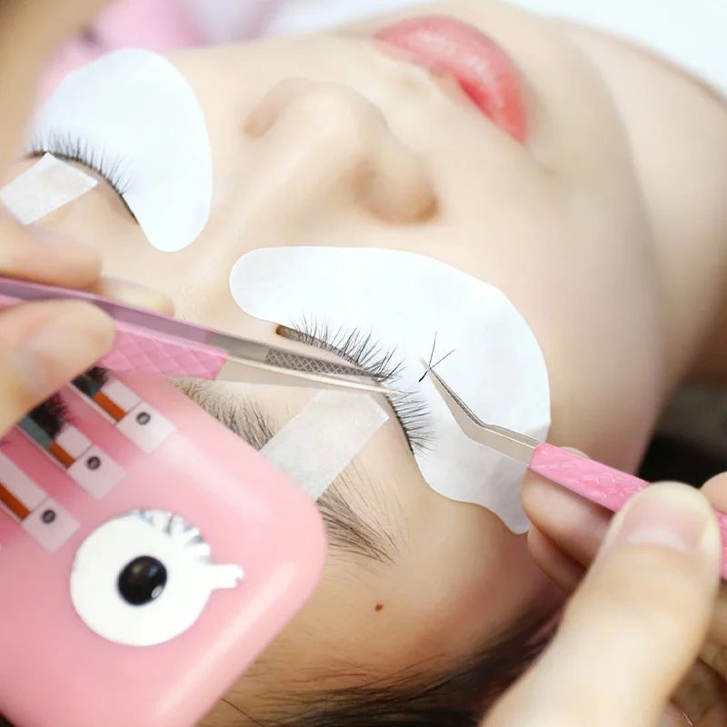 Pinzette per ciglia con punta in fibra di fascia alta Pinzette per estensione ciglia finte in acciaio inossidabile Pinzette ad alta precisione antiscivolo in fibra precisa