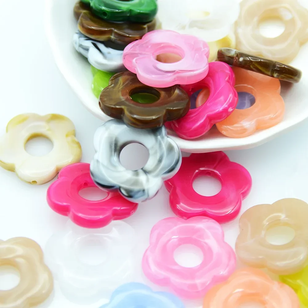 10 Pieces  26mm Jelly Colored Half Hole Acrylic Flower Beads  DIY Charm Manufacturing Jewelry Earwear Accessories Materials