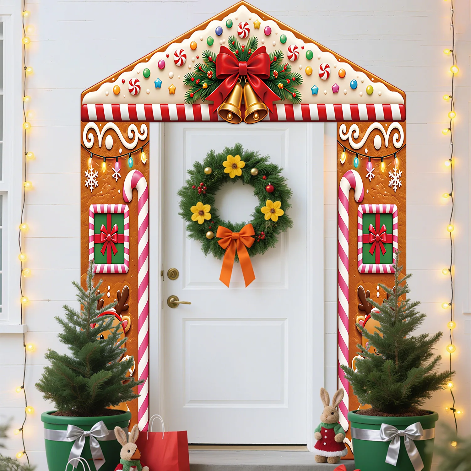 Gingerbread House Christmas Door Frame Decor,With Double‑Sided Tape,Indoor Outdoor Porch Wall Xmas Holiday Decoration
