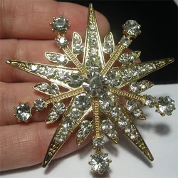 New Luxury Fashion Flower Brooch Exquisite Rhinestone Inlaid Electroplating Snowflake Shape Coat Corsage Jewelry Accessories Pin