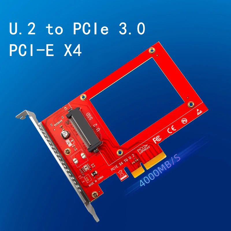 U.2 to PCIE X4 Adapter Riser PCI Express Gen3.0 4X 8X 16X Slot Universal Board 4000MB/S PCI-E to U.2 SSD Hard Drive Convert Card