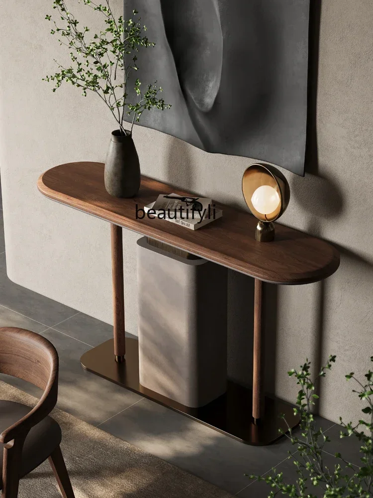 

Black walnut Italian simple light luxury modern high-end living room entry end view table solid wood entrance table