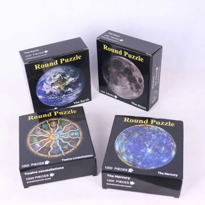 

Round Puzzle 1000pcs Space Moon Earth Challenge Games Learning Educational Puzzle Space Flat Puzzle Difficult Toys for Adult