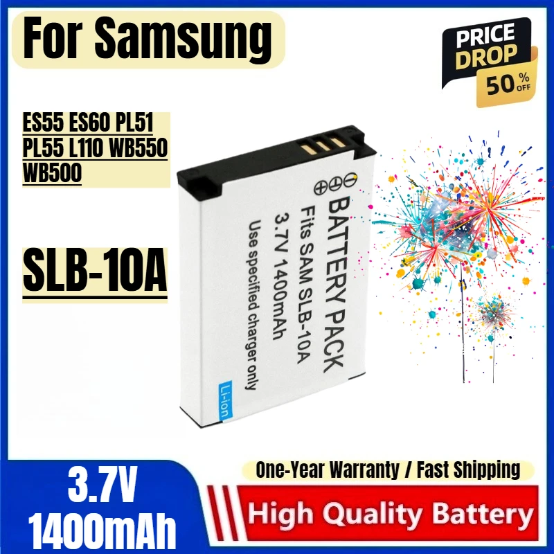 

SLB-10A Battery 3.7V 1400mAh Rechargeable Batteries and Charger for Samsung ES55 ES60 PL51 PL55 L110 WB550 WB500 Camera Battery