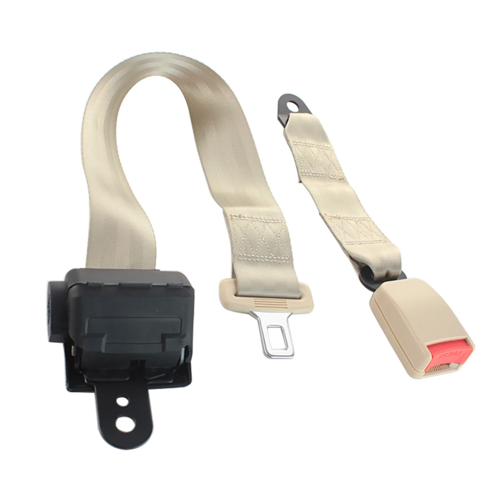 Car Safety Belt Lap Safety Two Bolt Point Adjustable Belt Beige Universal Car Vehicle Belt Retractable Auto Safety Belt Set Kit