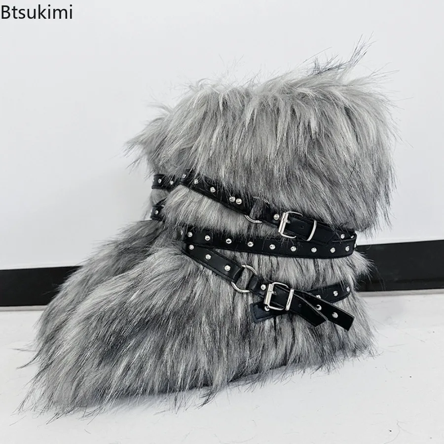 New Winter Boots Women Faux Fur Snow Boots Warm Platform Long Boots Cute Plush Over Knee High Boot Y2K Girls Outdoor Furry Shoes - view 3