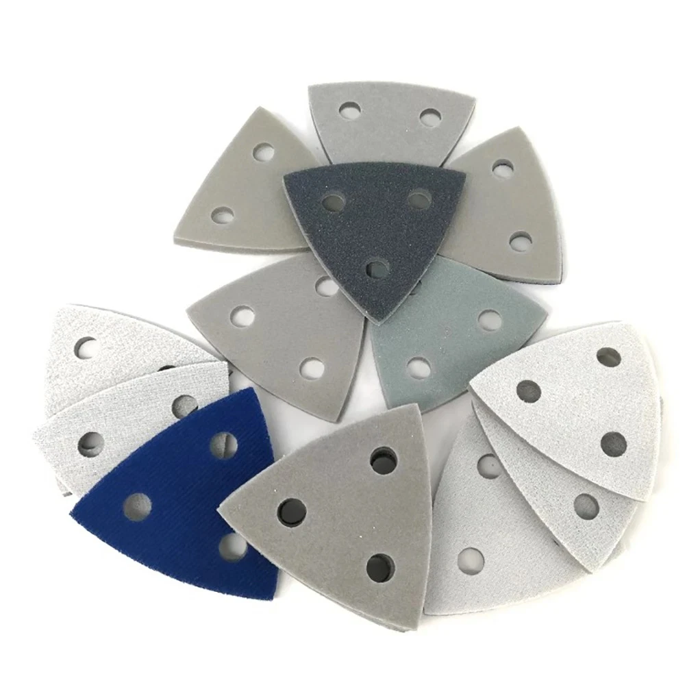 2~50Pcs 80mm 3 Hole Flocked Triangle Sponge Sandpaper Sanding Discs Pad 300#-3000# Grit