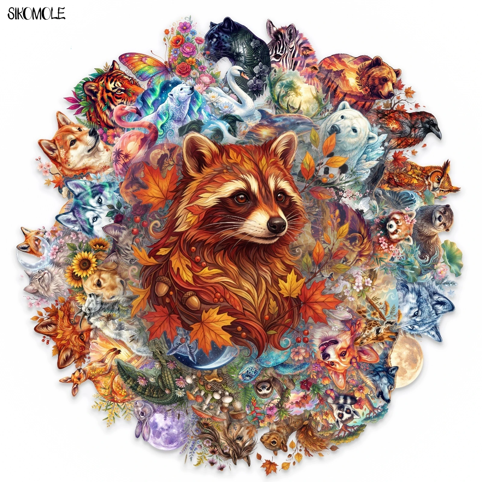 50PCS Forest Style Animal & Flower Stickers Transparent PET HD Waterproof Decals for Notebook Luggage Decor Graffiti Sticker