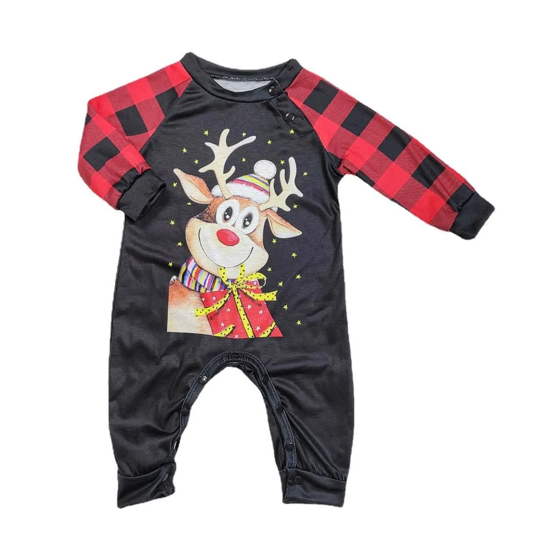 European and American Letter Checkered Christmas Parent-child Pajamas Set for Mom, Dad, kids, Pet Dog and Baby jumpsuit - view 5