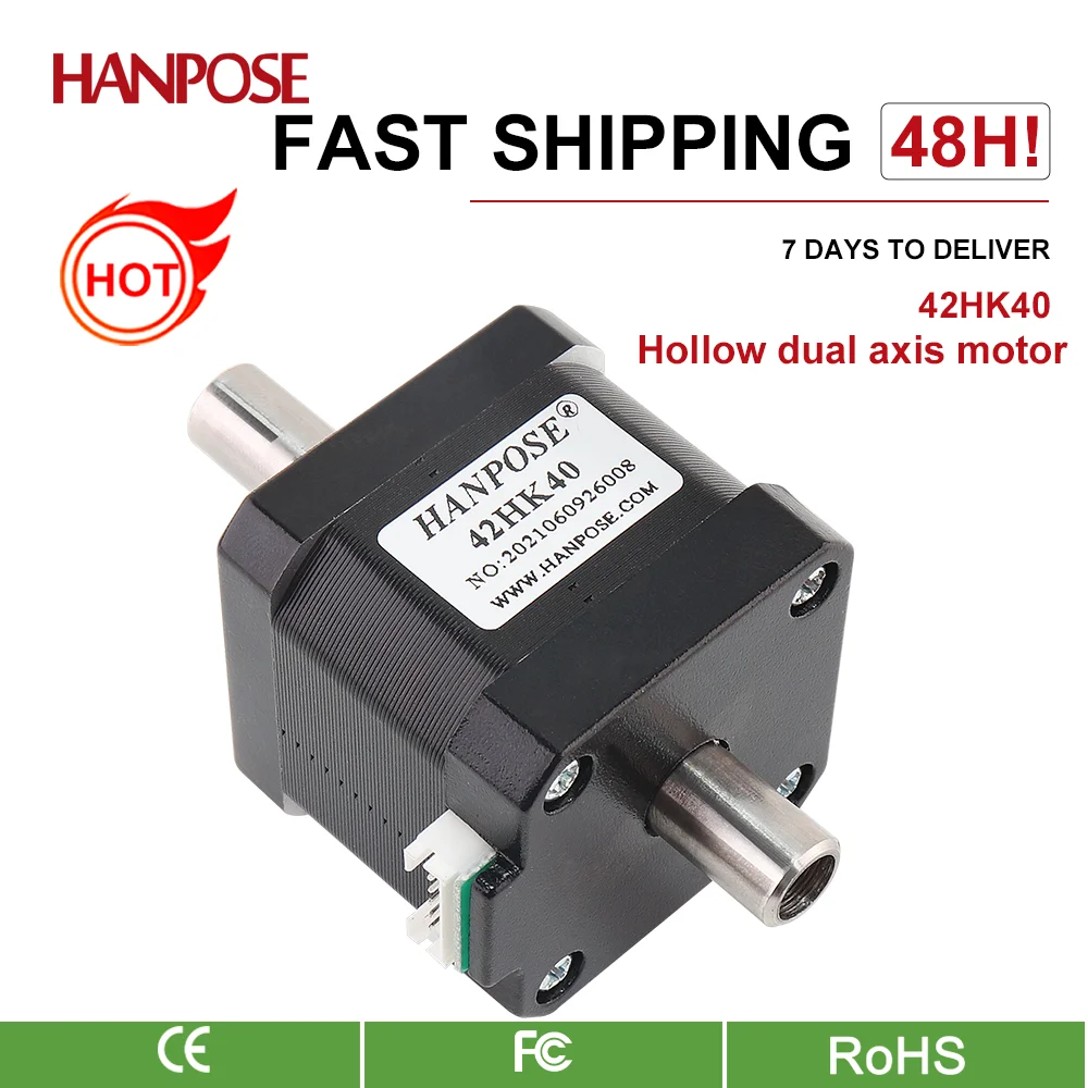 HANPOSE 1.5A NEMA17 Dual-axis Motor 40N.cm 4 Leads 42HK40-08M5 Hollow Dual-axis Motor Printer 2-Phase Stepper Motor 12V