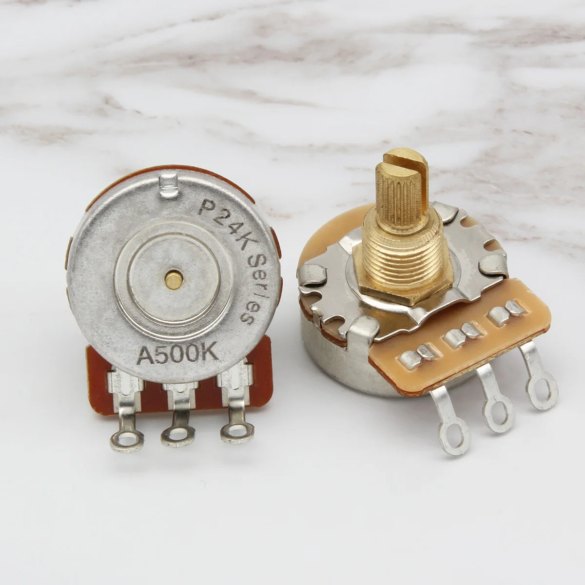 FLEOR 2PCS Guitar Potentiometers Fine 24-spline Brass Shaft Pots 500K/250K Long / Short Shaft Choose Guitar Parts