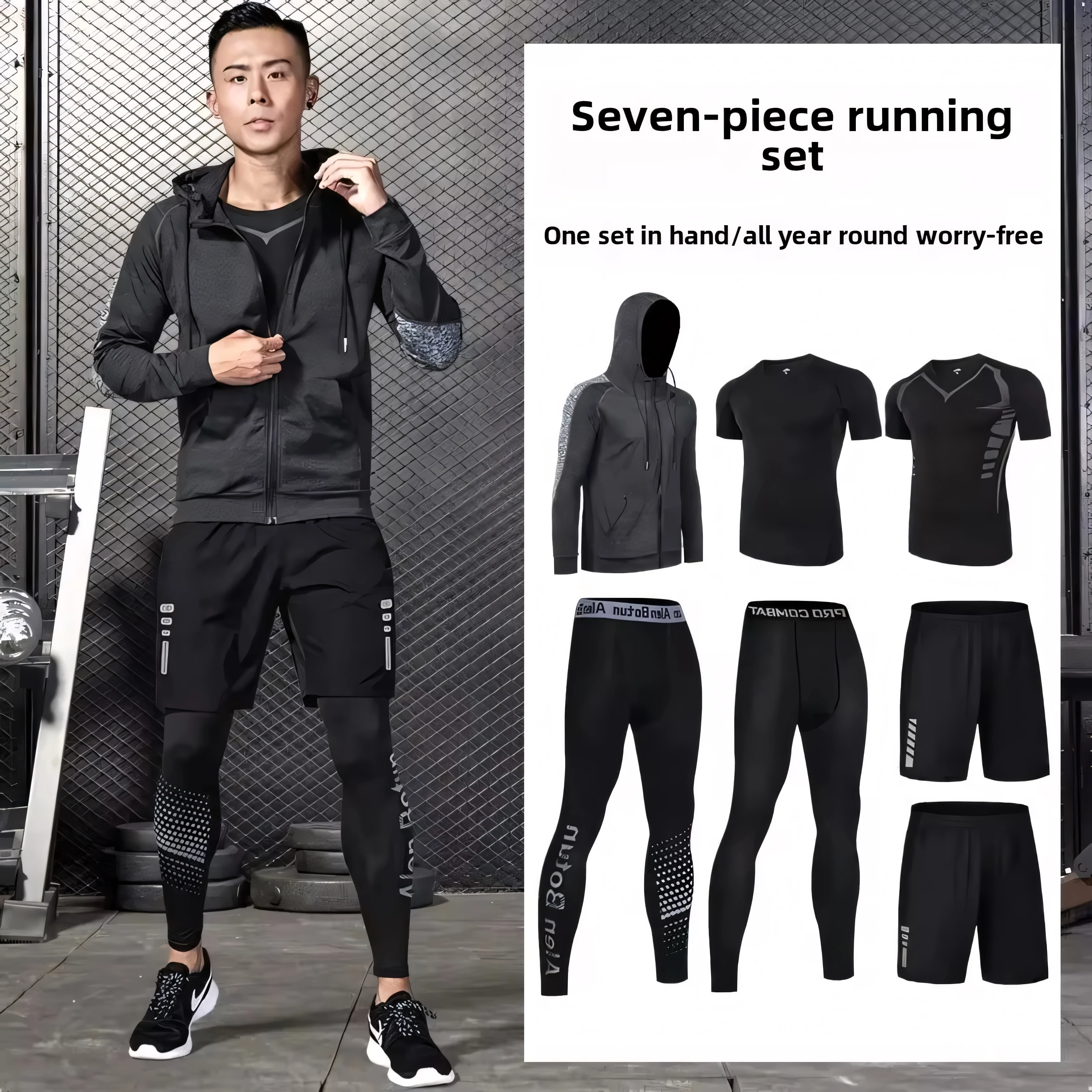 

Men's Sportswear 5pcs Set Fitness Running Quick-Dry Tight Fit Training Set Morning Runs Autumn Winter Sports Track Suit Men's