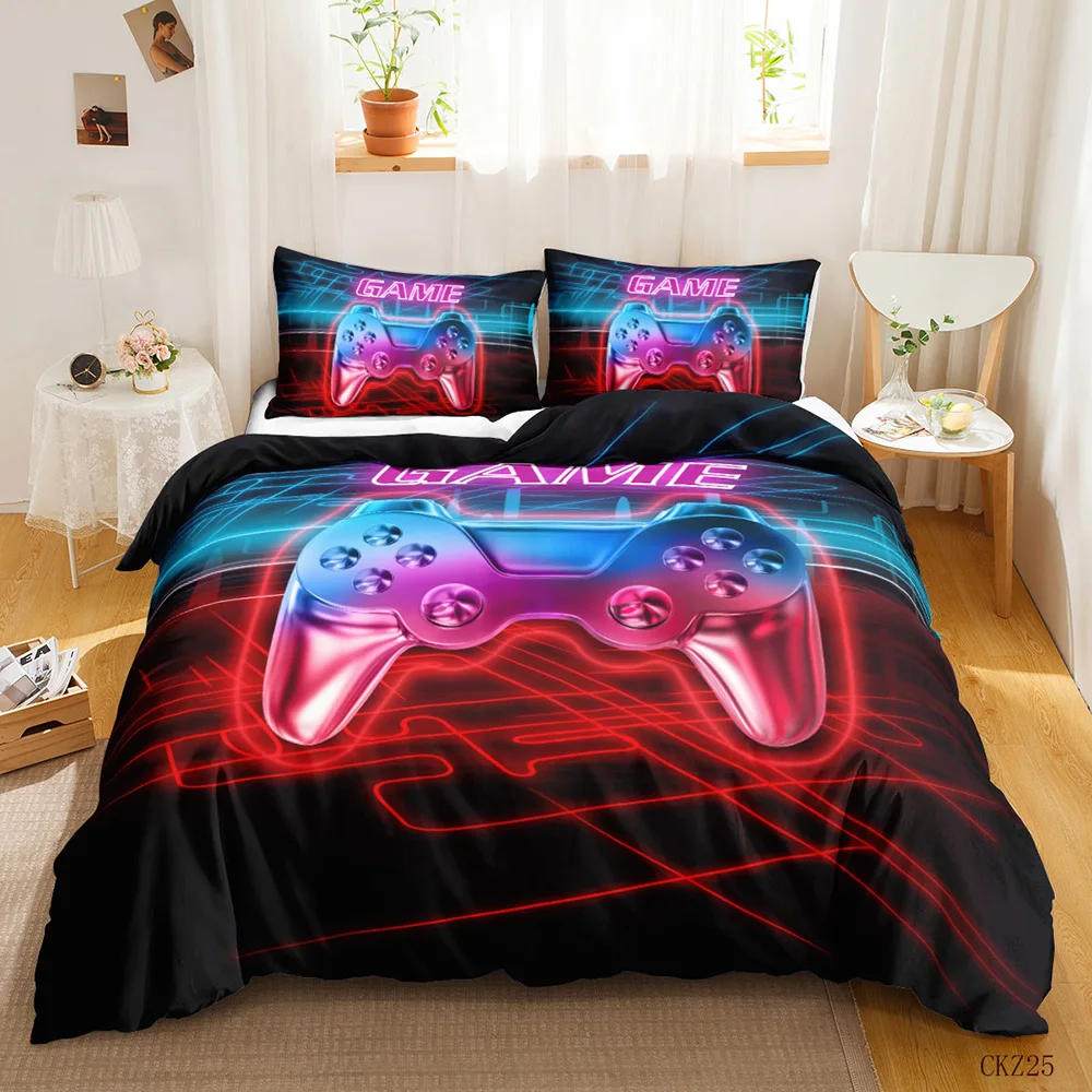 Gamer Bedding Sets for Boy,Gamepad Controller Duvet Cover Set King Size,Video Games Comforter Cover Teens Polyester Quilt Cover