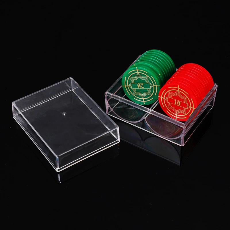 Transparent Poker Chips Box Acrylic Plastic Clear Portable Chips Box Casino Supplies 40 Pieces Gambling Chips Storage Case