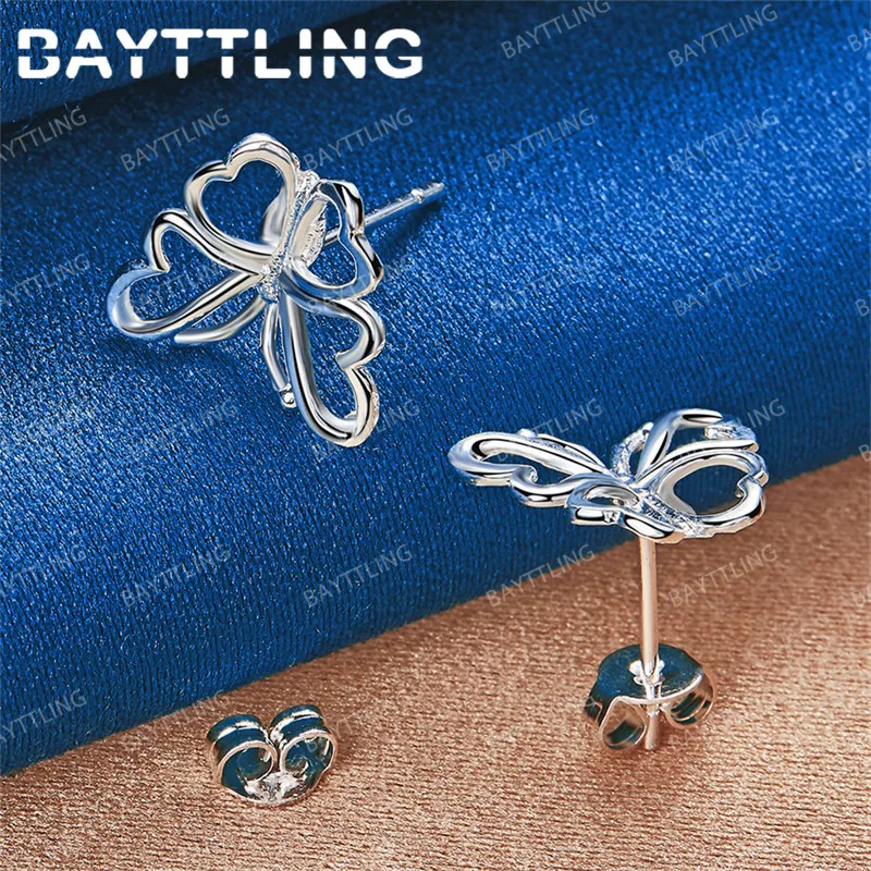 Luxury 925 Sterling Silver Delicate Butterfly Round Stud Earrings for Women Wedding Charm Jewelry Gift Accessories