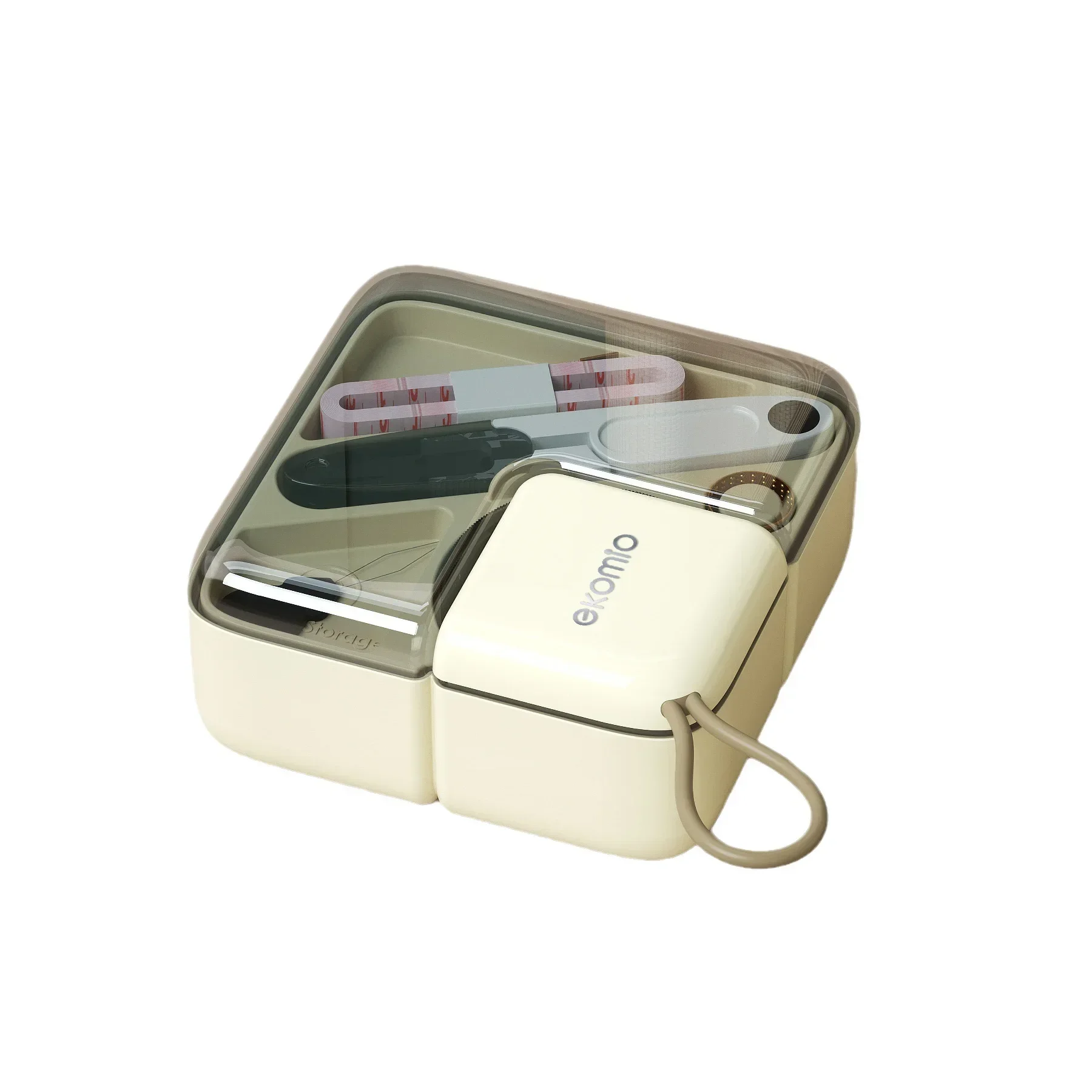 Diy venda luz conjunto de caixa de costura luxo multifuncional alfaiate casa kit costura portátil mini costura caixa armazenamento transparente meninos