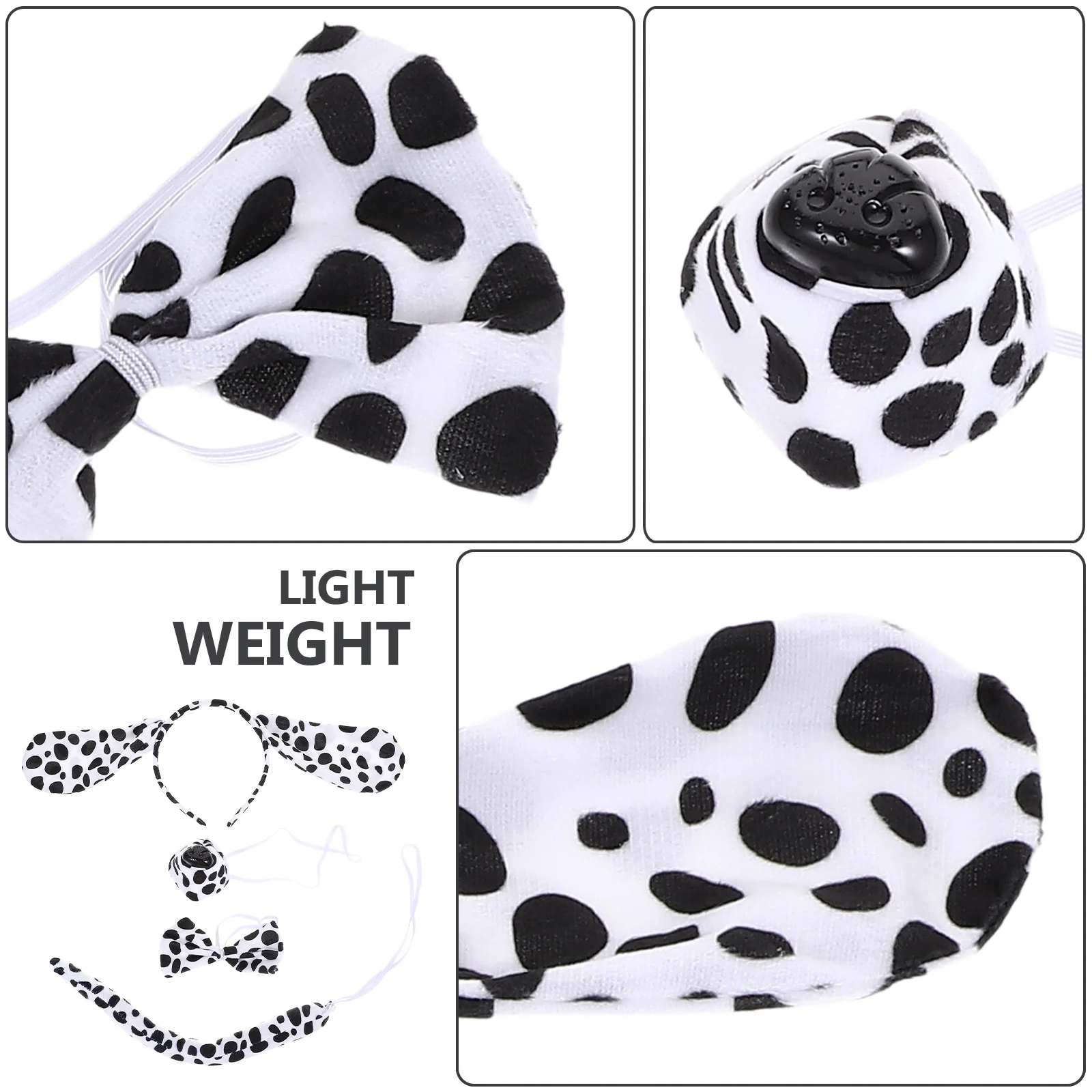 

1Set Spotted Dog Ear Headband and Tail Set Adorable Animal Puppy Costume Accessories with Bowtie Fake Nose for Kids Cosplay