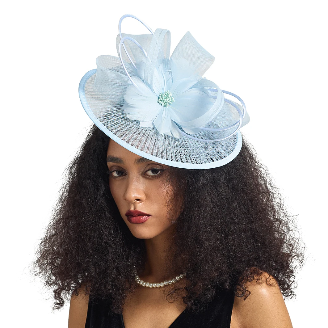 

Самая популярная цветочная шляпа-волшебница, модная свадебная шляпа с перьями и цветочной сеткой для женщин, вечерние танцевальные украшения