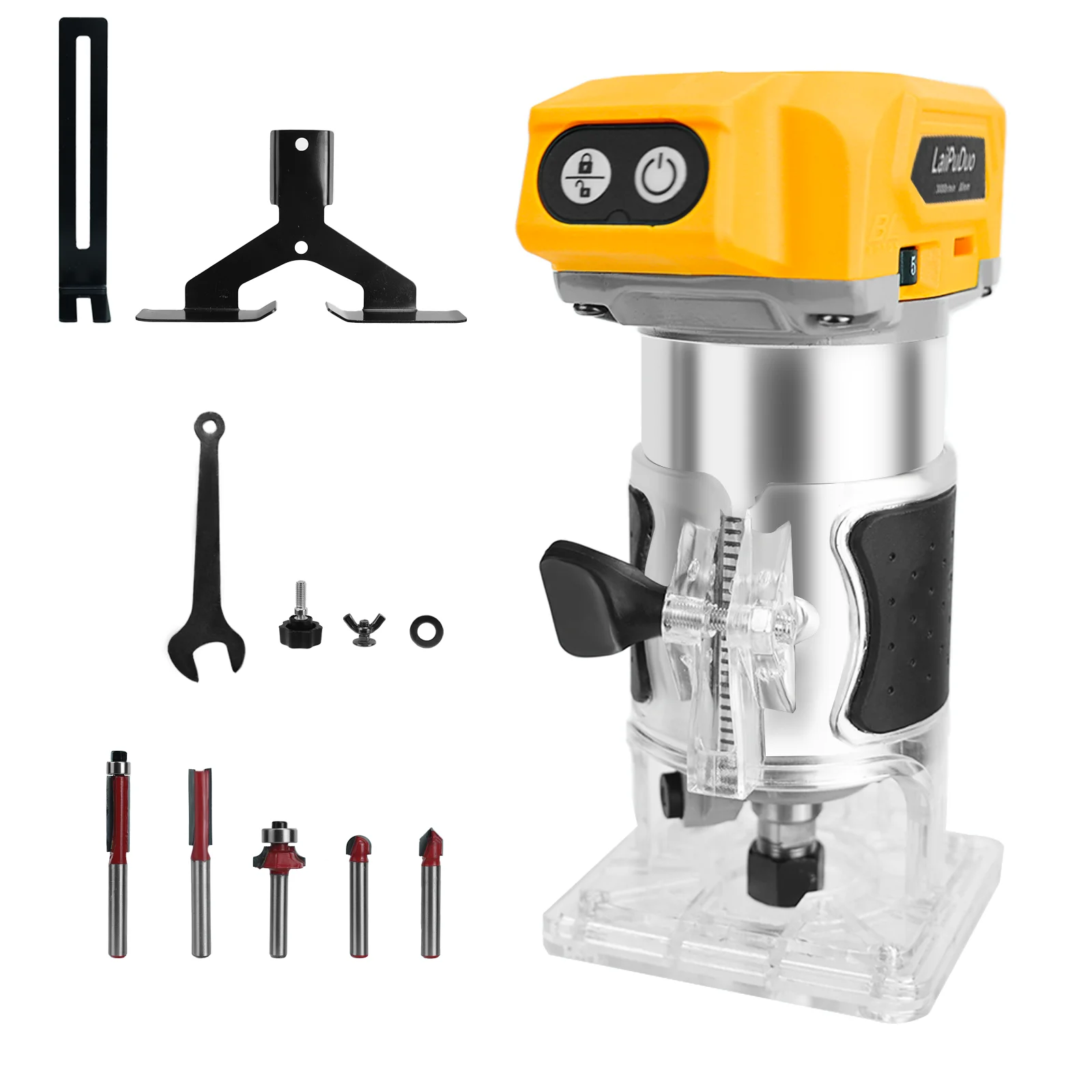 Cordless Wood Router 800W 30000RPM Brushless Electric Trimmer Woodworking Trimming Machine for Dewalt 20V Battery (No Battery)