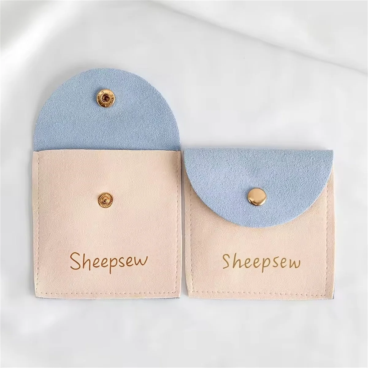 

50Pack Custom Logo Handmade Jewelry Snap Button Bags Pendants Brooch Makeup Packaging Storage Velvet Suede Dust Sack Wedding Gif