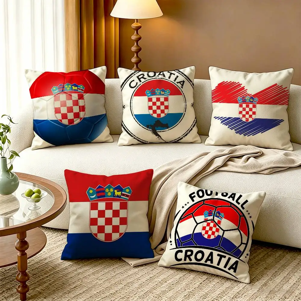 C-Croatia F-Flag Cotton Linen Square Pillow Covers Home Decor Gifts