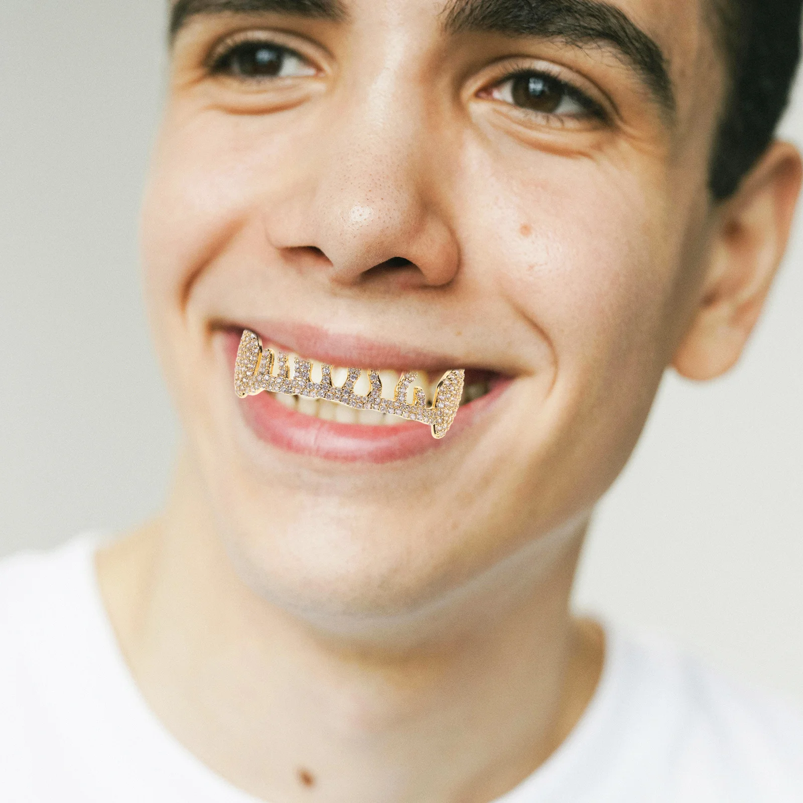 Waterdrop Irregular Clip on Golden Tooth Cap Mouth Grill Men Hip Hop Rhinestone Teeth Jewelry Rapper Costume Grills