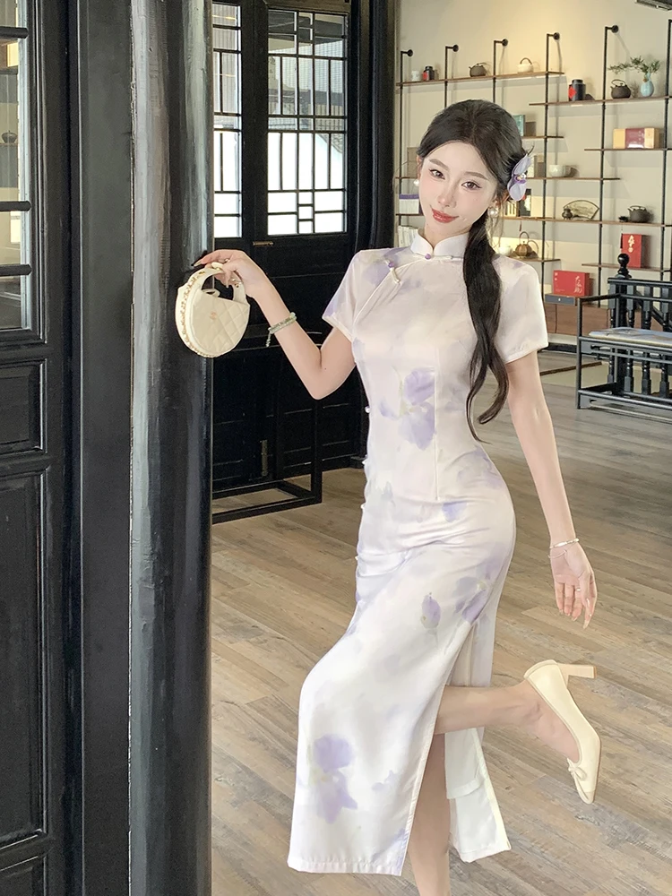 

Summer Purple Dr Satin Surface Wedding Engagement Workwear Retro Chinese Sle Internet Famous Sle Long