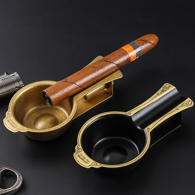 2 in 1 Vintage Cigar Ashtray With Cigar Punch Household Travel Cigar Ash Tray - Copper - Solid One Piece Design JF068