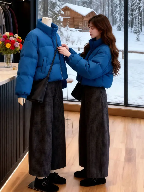 

Утепленный хлопковый комплект из двух предметов: куртка и брюки с широкими штанинами. Модный осенний наряд. Удобный, с высокой талией, на молнии.