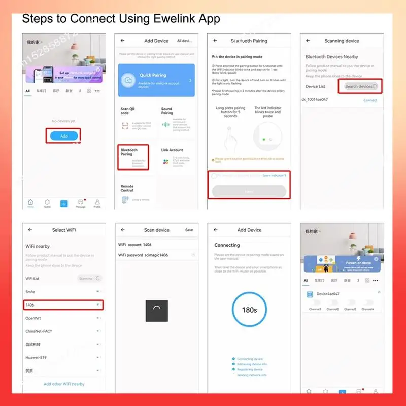 

ABNR Ewelink Smart Switch 4-канальный интеллектуальный переключатель Wi-Fi Bluetooth Беспроводной сухой контактный релейный переключатель 7-32 В