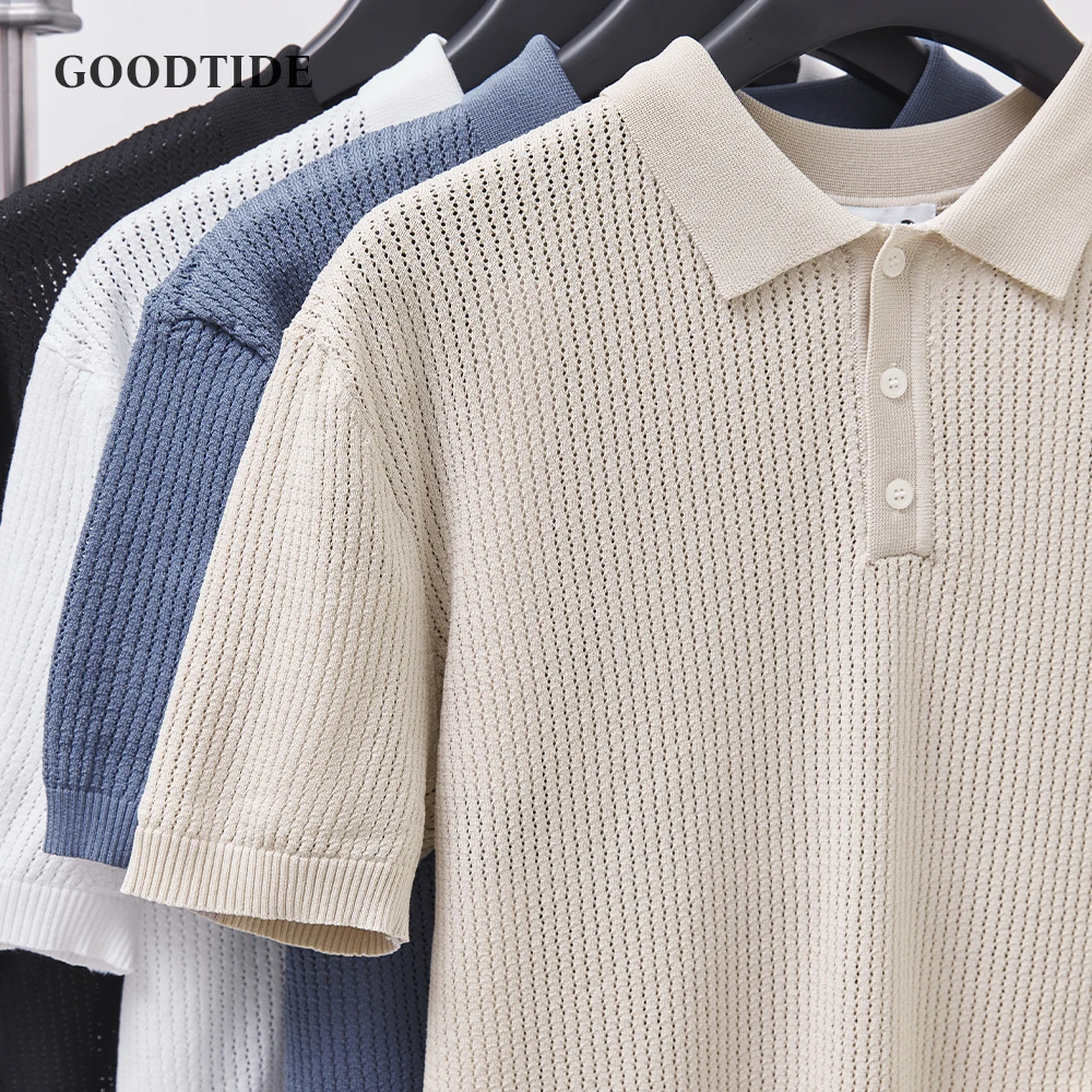 

Men's Hollow Knit Polo Shirt Luxury Brand Quality Business Casual Office Solid Color Short Sleeve T-shirt Casual Men's Wear