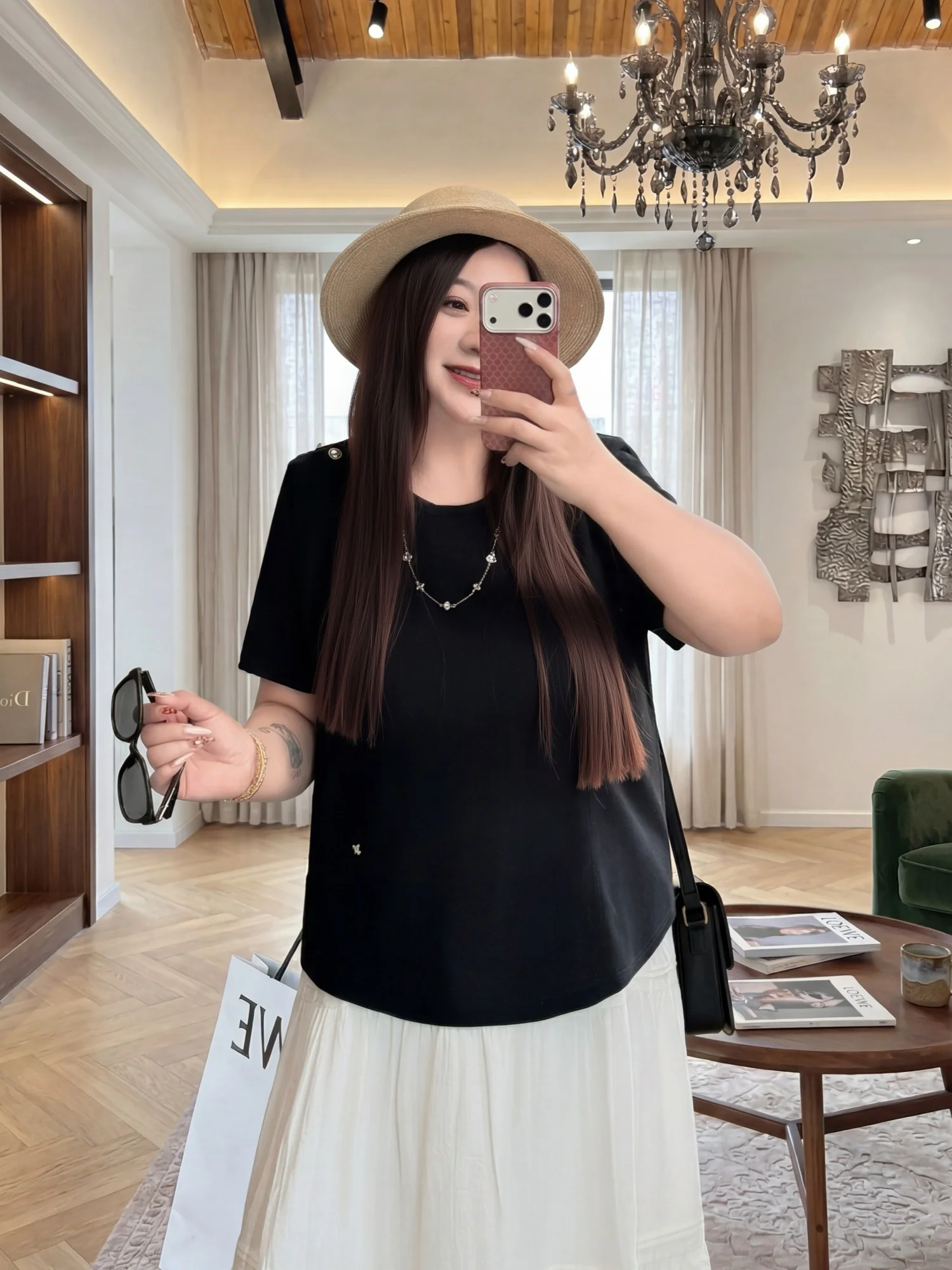 

plus Size Casual Short Sleeve Women's T-shirt Summer New Loose Fit Conceal Meat Slimming Commute Style round Neck Top