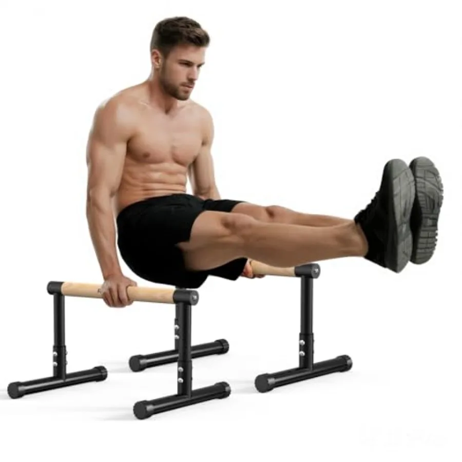 Dip Station for home gym use, heavy-duty steel construction, black finish, ultra-stable non-slip base and reinforced crossbar d
