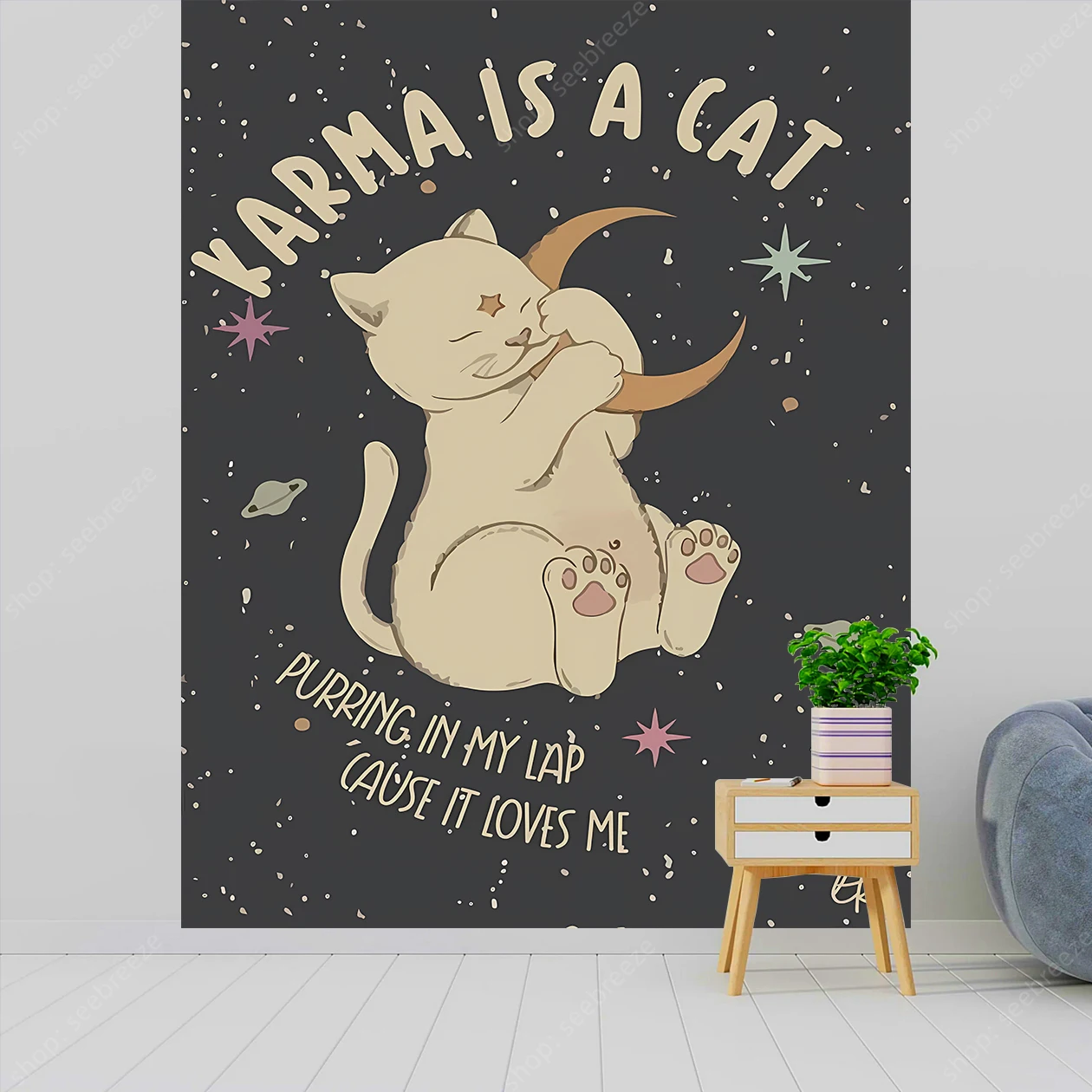 Cute Cat Tapestry Witchcraft Hippie Wall Hanging Bohemian Mandala Art Aesthetic Kawaii Room Wall Decor Yoga Mat Gift for Friends