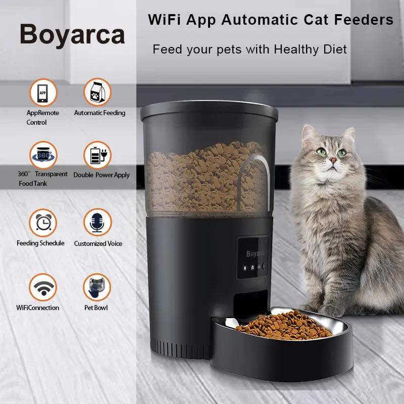 Tuya WiFi Automatic Cat Feeders With App,Smart Pet Feeder For Dogs 3L  Steel Timed Food Dispenser With Smart Life Support Google