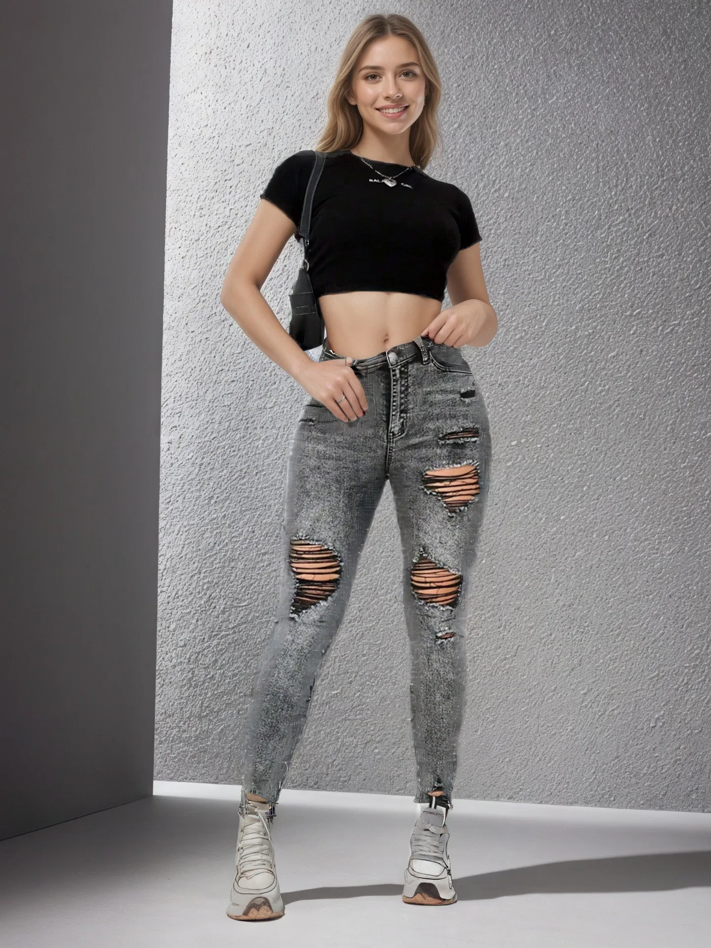 Autumn Women's Clothing Slim Fit Stretch Ripped Skinny Jeans For Woman High Street Denim Pants Mid Waist Cotton Full Length