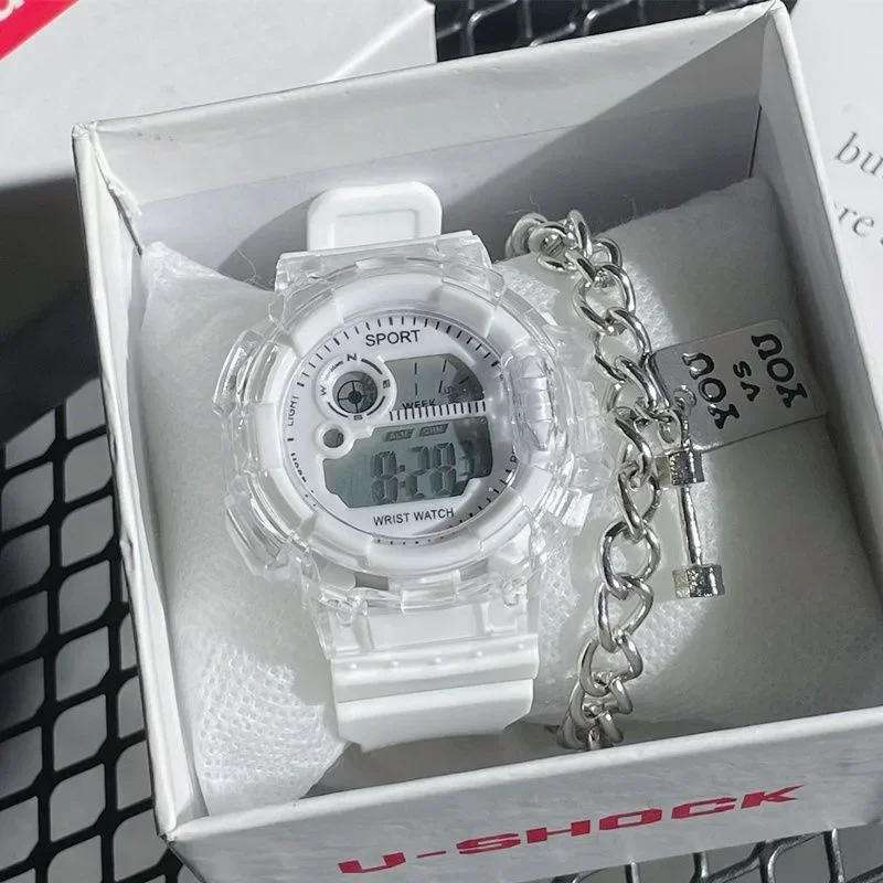 INS Watch Female Students Junior High School Glacier White Girls Simple Fashion High Beauty Sports Electronic Watch Relógio Часы