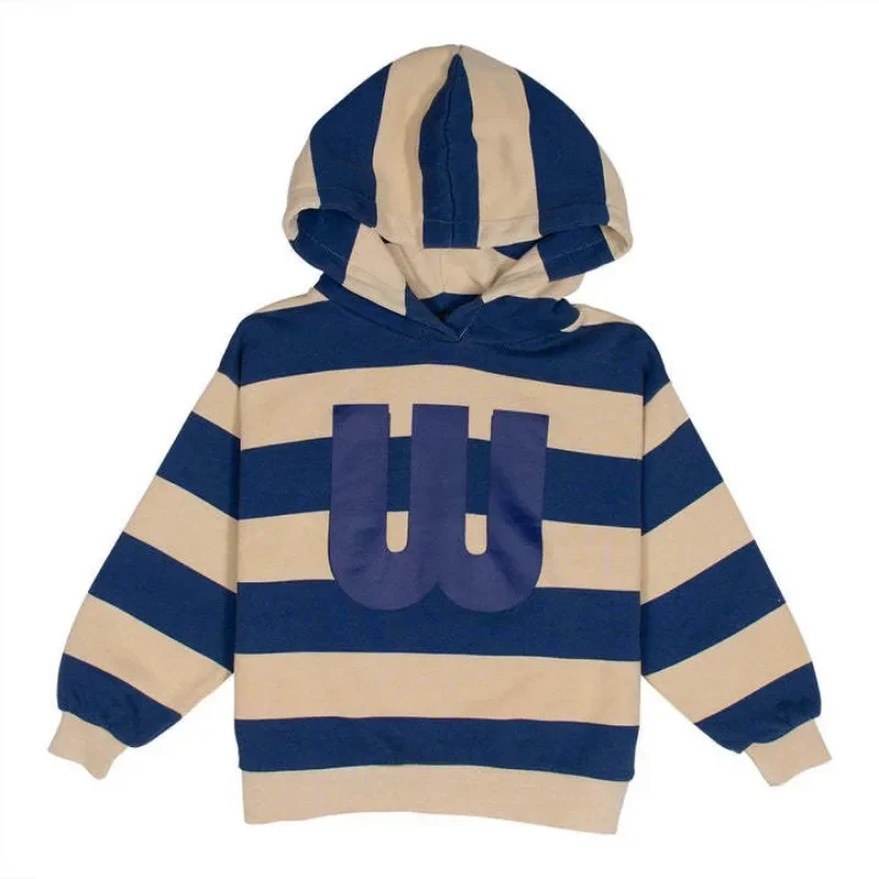 2024 New Autumn Children's Sweatshirt Fashion Striped Boys' Sweatshirt Pants Set Cotton Cartoon Girls' Hoodies Top Kids Clothes