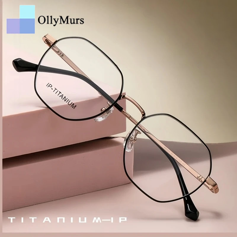 

OLLYMURS Ultra-light Fashion Polygonal Titanium Glasses Men Retro Ultra light Optical Prescription Eyeglasses Frame Women 98422