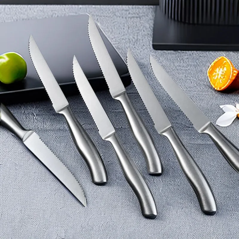 

4/6/8 Pcs Steak Knife Set Stainless Steel Blade Kitchen Knives Seamless Handle Sharp Dinner Knife Meat Cutter Dinnerware Set