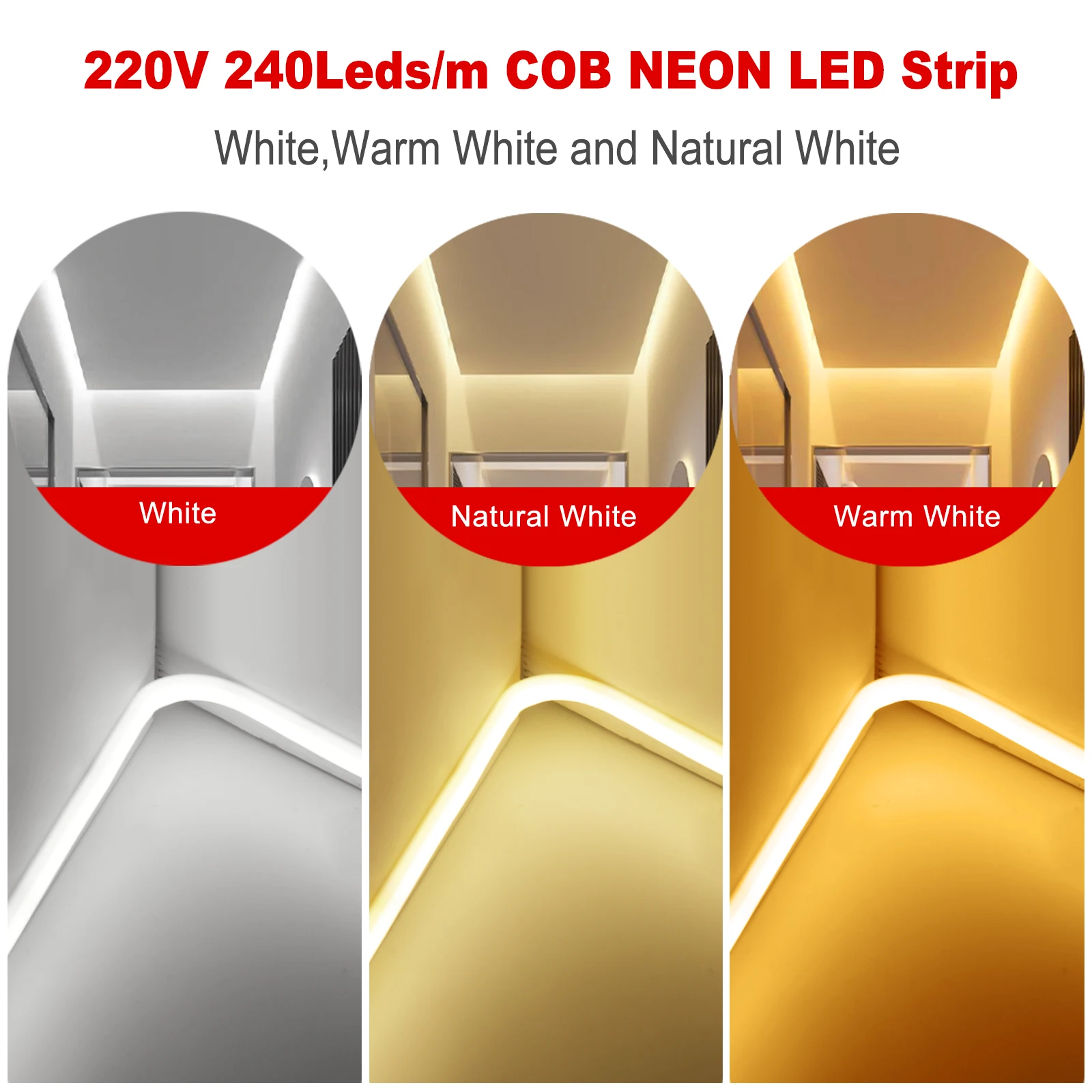 220V COB LED Neon Strip Light WIFI/Bluetooth/Touch with 23key Remote 240LED IP67 Self Adhesive Flexible Linear Lighting for Home