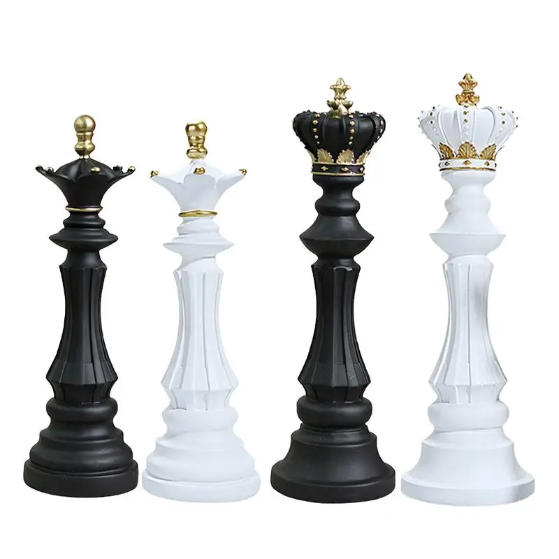 Resin Chess Piece Decor Chess Piece Figurine Chess Statue Tabletop Ornaments King Queen Chess Resin Craft Desk Decor Collectible