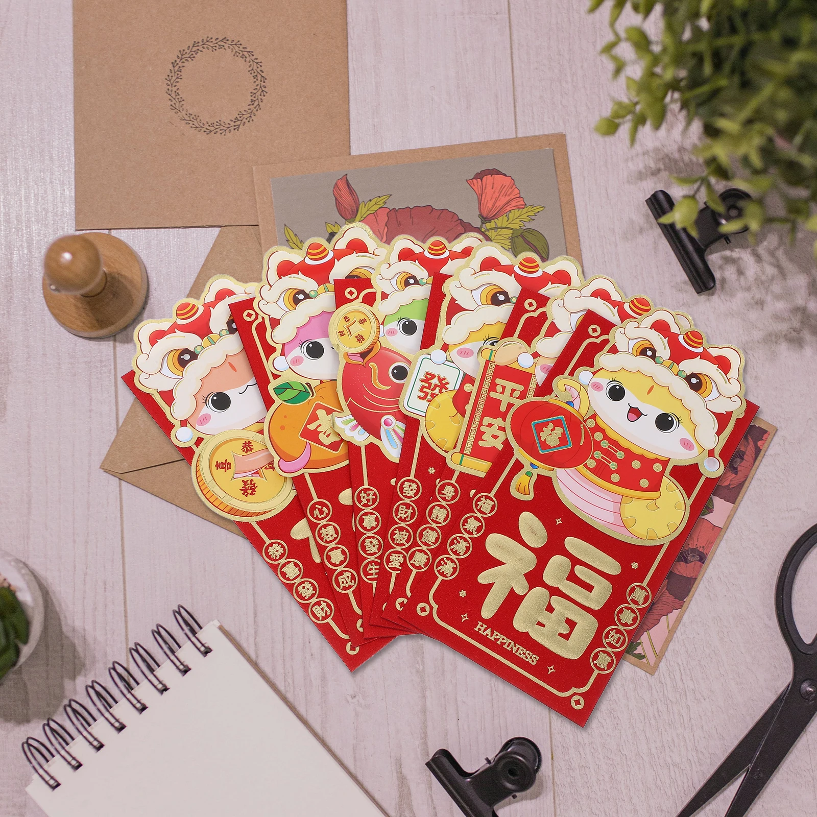 

12 Pcs Cartoon Red Envelope Chinese New Year Hong Bao Packet Pocket Money Envelopes