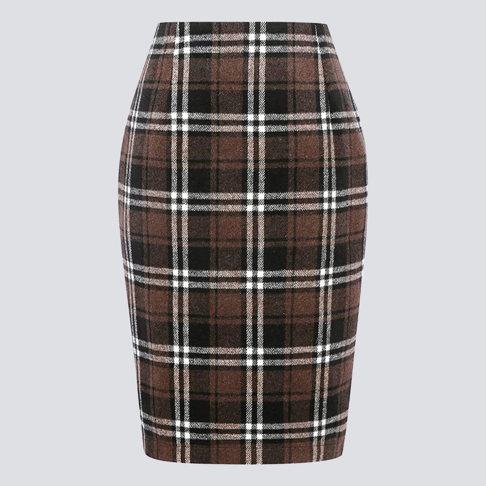 Women Fashion Plaid Printed Slim Pencil Pants Chic High Waist Slim Pencil Skirts Ladies Fashion Elegant Back Zip Up Midi Skirt