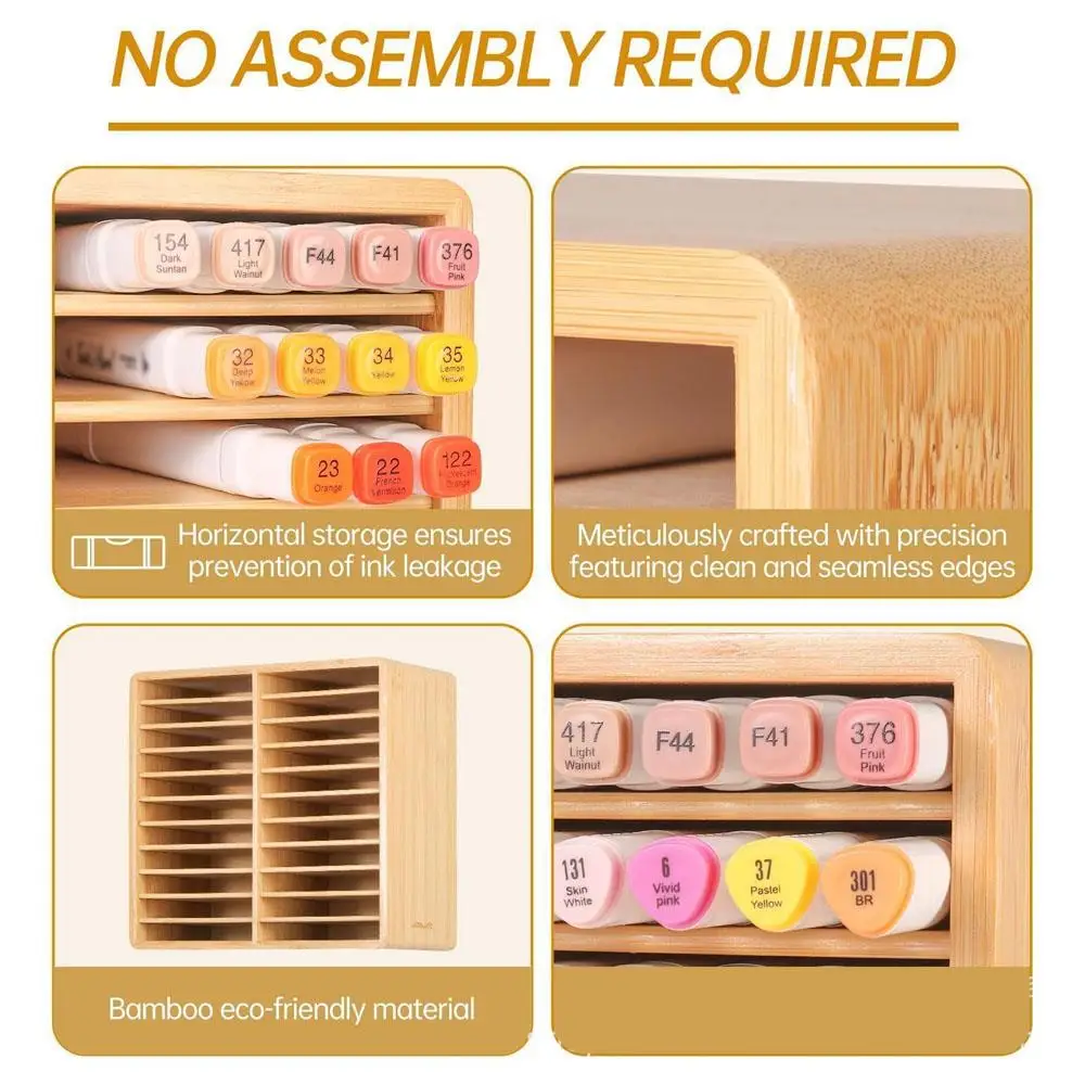 Bamboo Desktop Watercolor Pen Storage Box Student Office Pen Holder Painting Brush Storage Rack Multi-layer Stationery Supplies