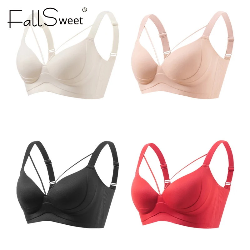 FallSweet Large Size Wireless Push Up Bras for Women Seamless Lingerie Sexy Invisible Comfortable Thin Cup Bralette 34-44BCD