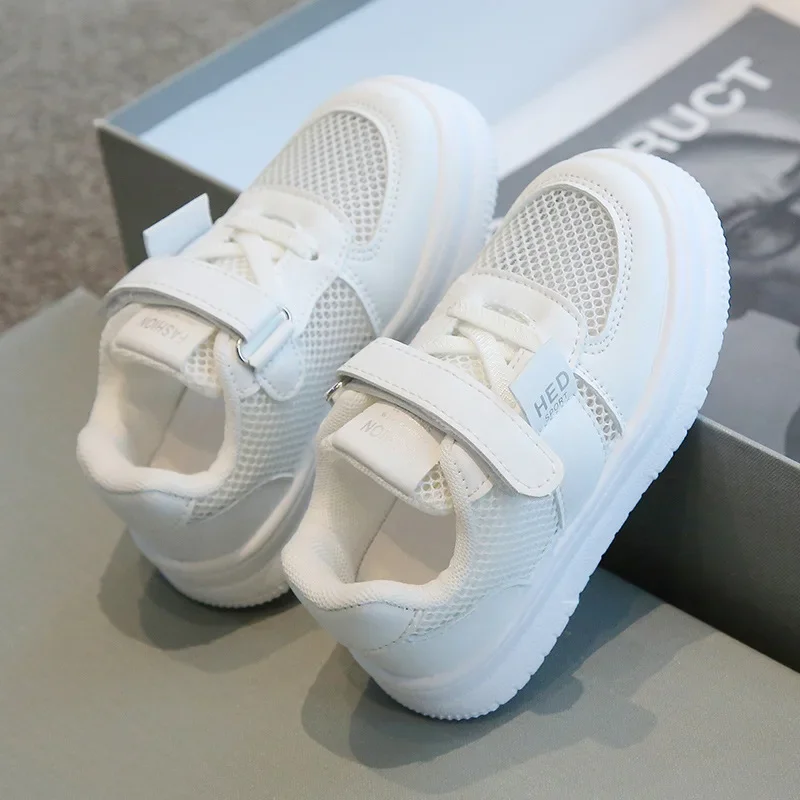 

Children Summer Small Whiteboard Shoes Girls Casual Soft Soled Shoes Boys Solid Color Sneaker Neutral Hollow Velcro Breathable