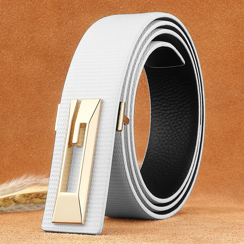 

Designers genuine leather designers white belts men letter small g slide buckle young boys casual jeans ceinture homme
