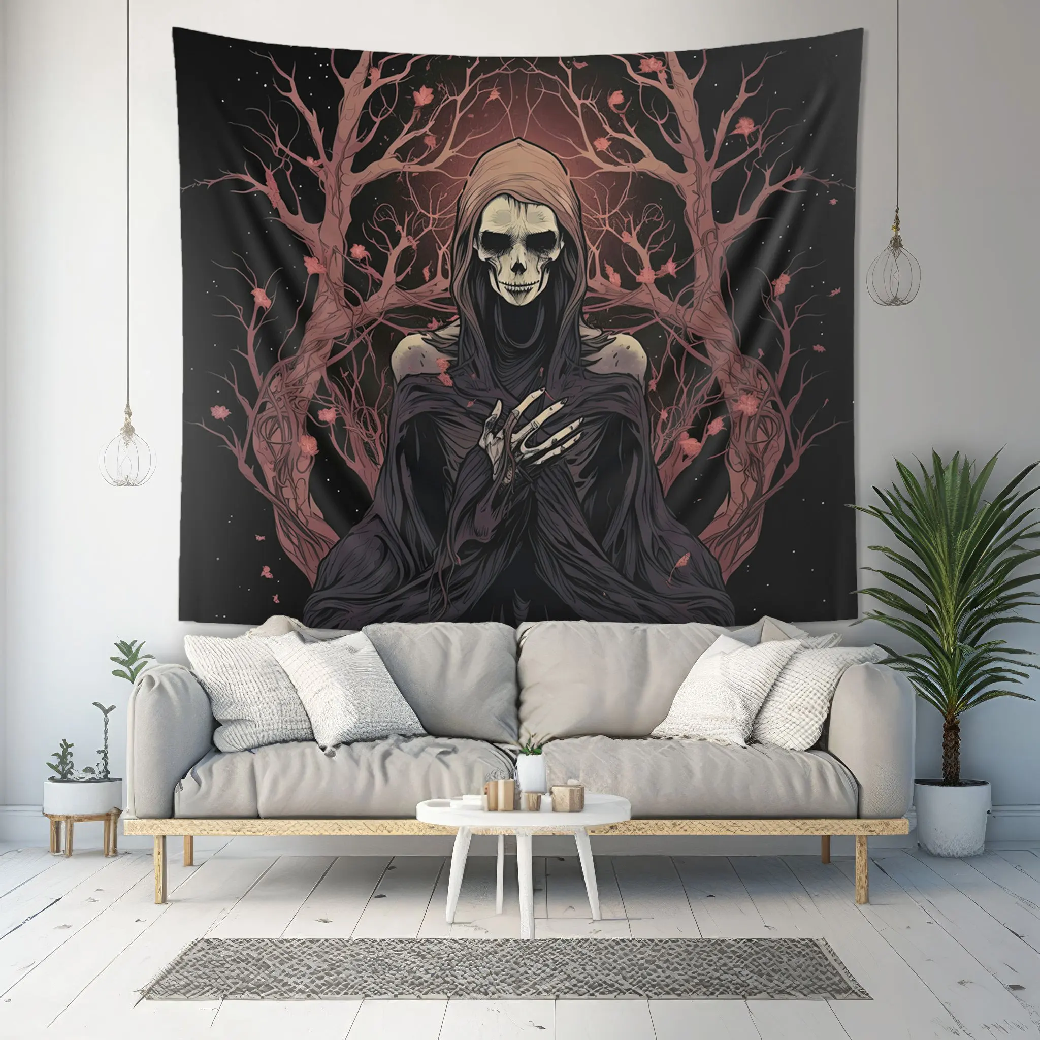 VIKAMA Dark Cherry Blossom Reaper Tapestry Gothic Mysterious Background Cloth Living Room Decoration Room Decoration